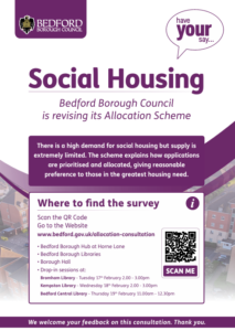 Poster about the Social Housing consultation from Bedford Borough Council